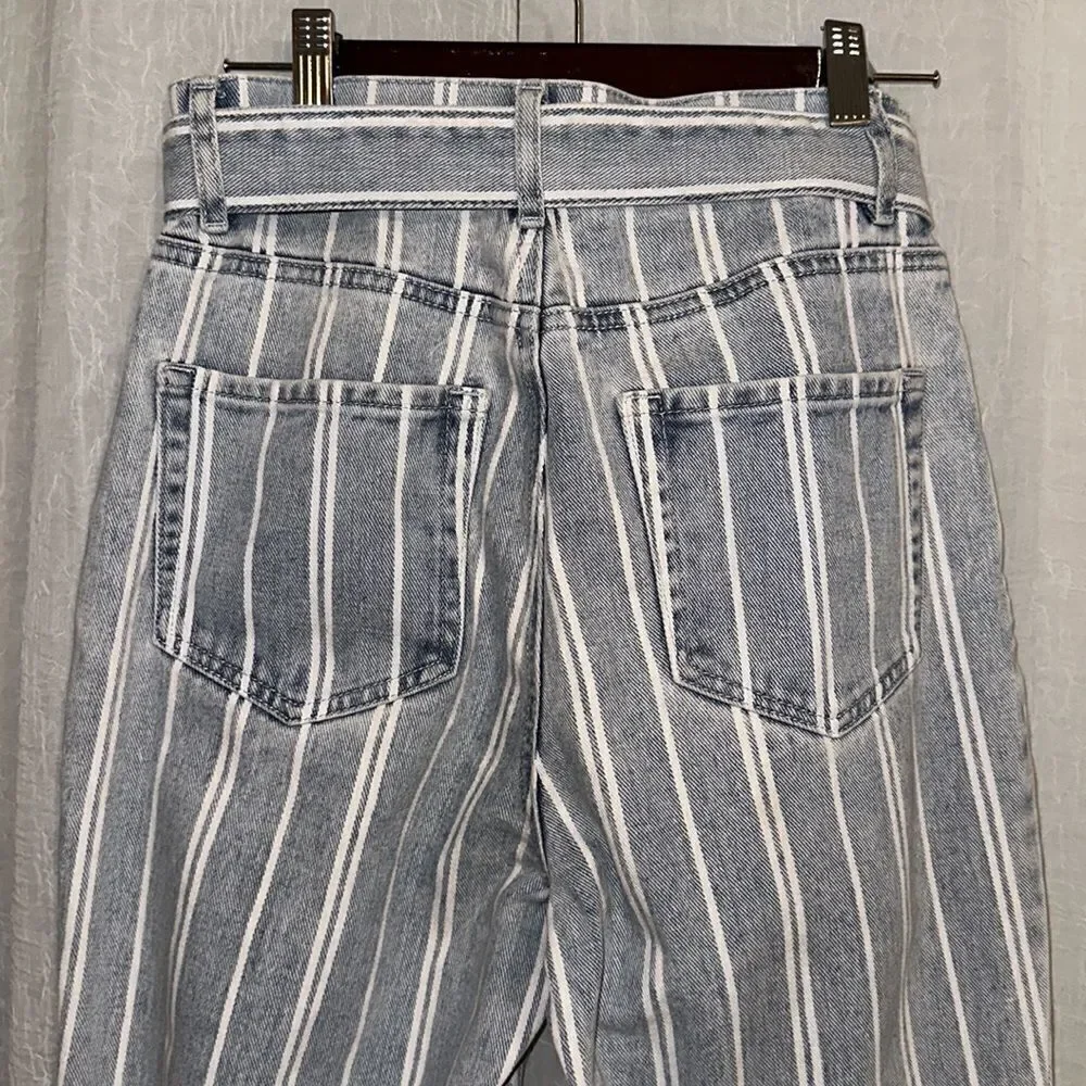 PACSUN 26 Vintage Wash Double White Stripe High Waisted Straight Leg Jeans